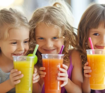 Children drinking fruit juice